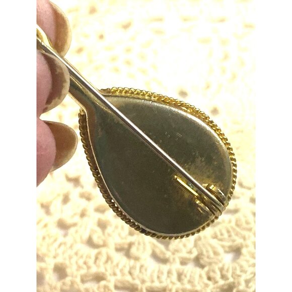 Vintage Micromosaic Lute Ukelele Brooch Pin Shell Glass Gold tone Metal - Picture 5 of 6